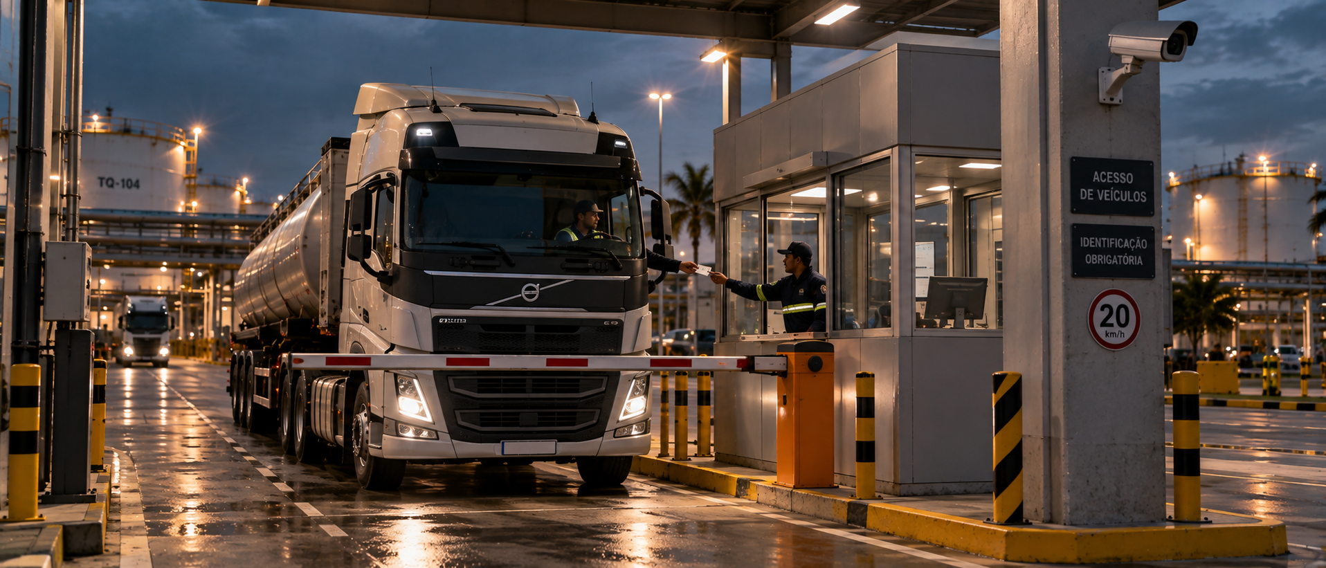 Caminhão-tanque no acesso ao Terminal Pecém com leitura visual de placa