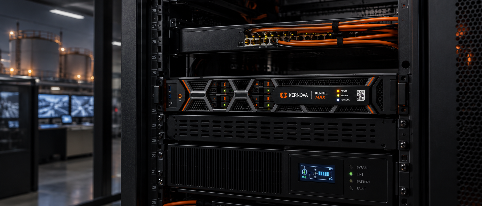 Kernel Max instalado em rack no ambiente operacional