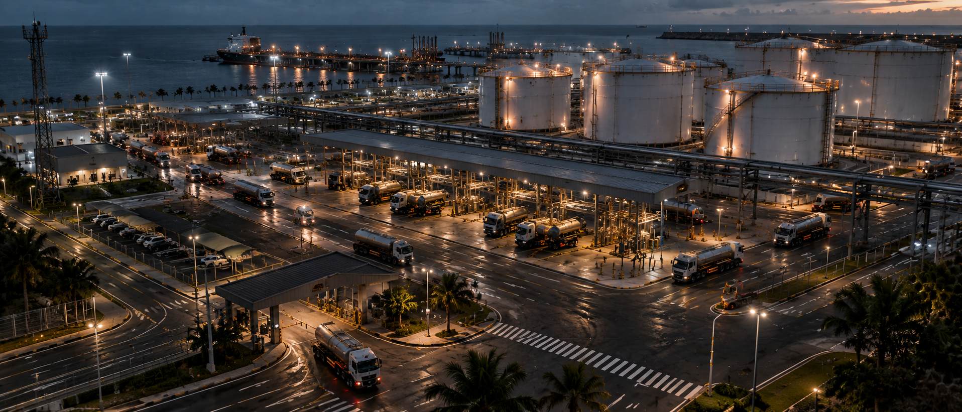 Vista aérea do Terminal Pecém com o percurso operacional de caminhões destacado